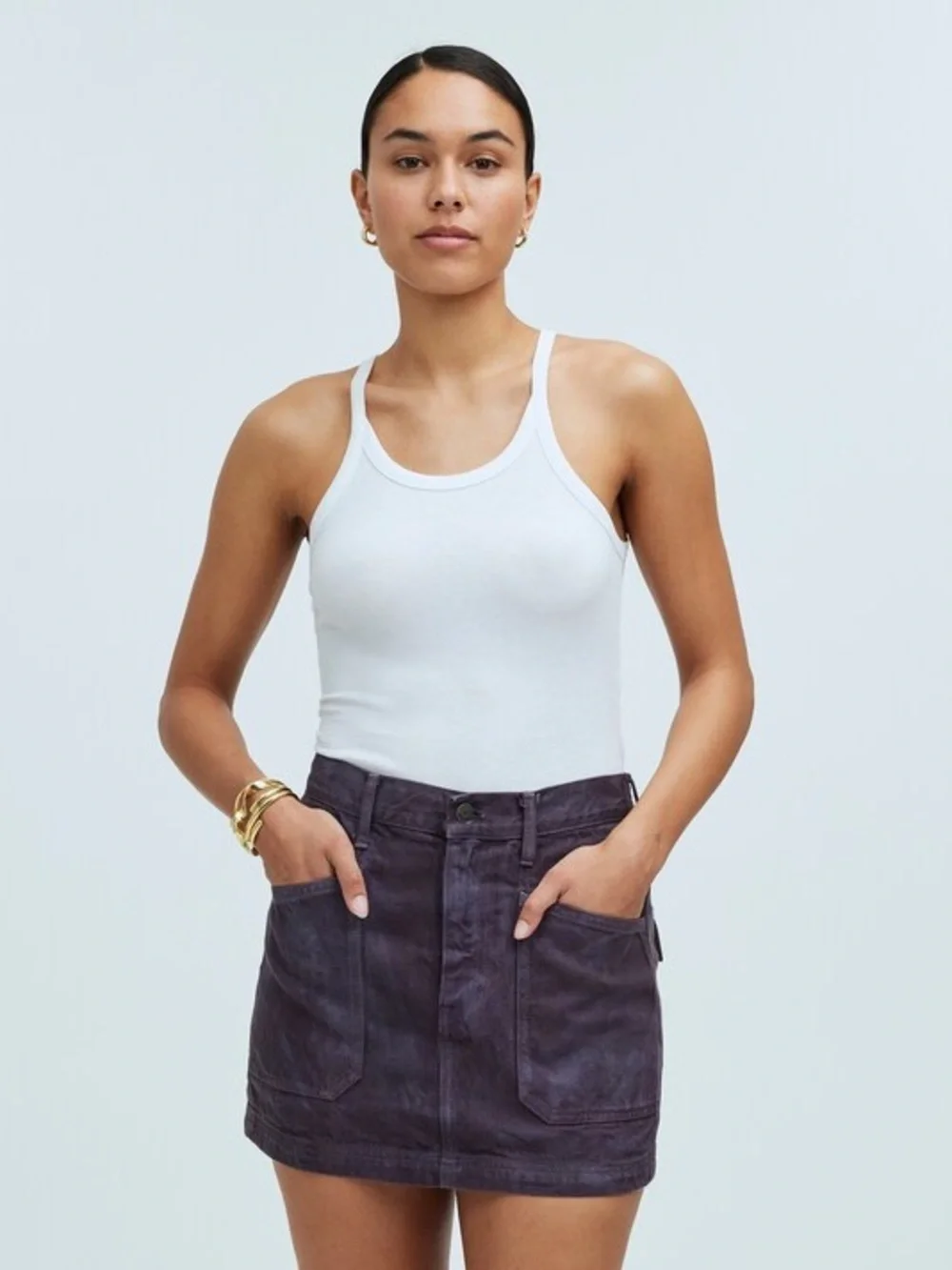 Madewell MN Dye Studio Denim Patch Pocket Utility Mini Skirt Size 25 Fig NO931